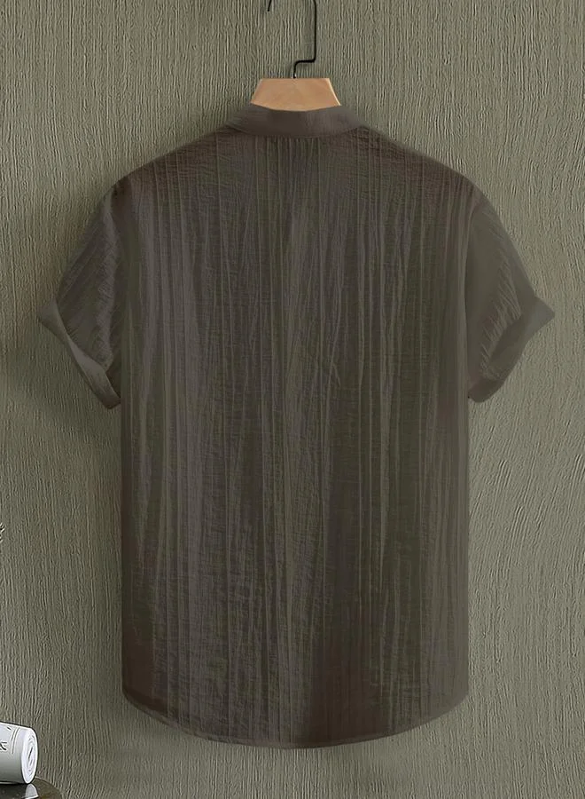 تايك تو قميص بياقة ماندارين ونسيج بارز